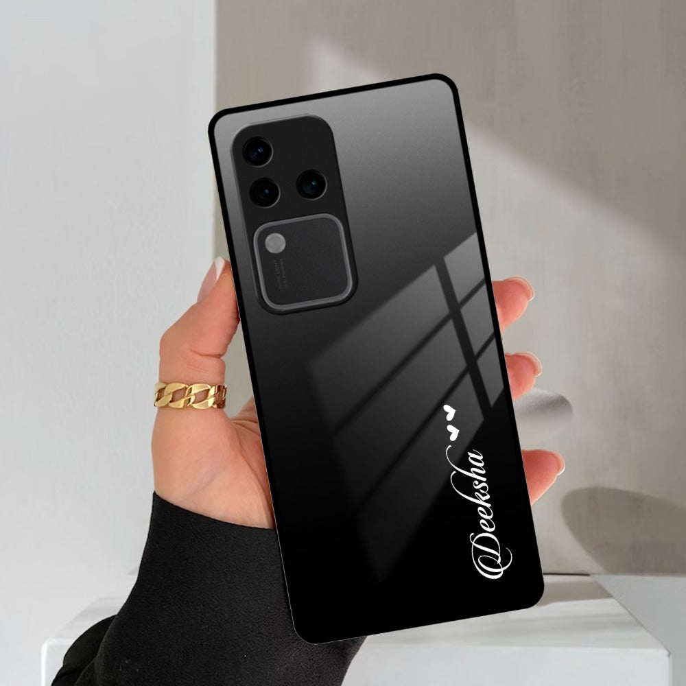 Customize Name Gradient Glass Case Cover Black For Vivo