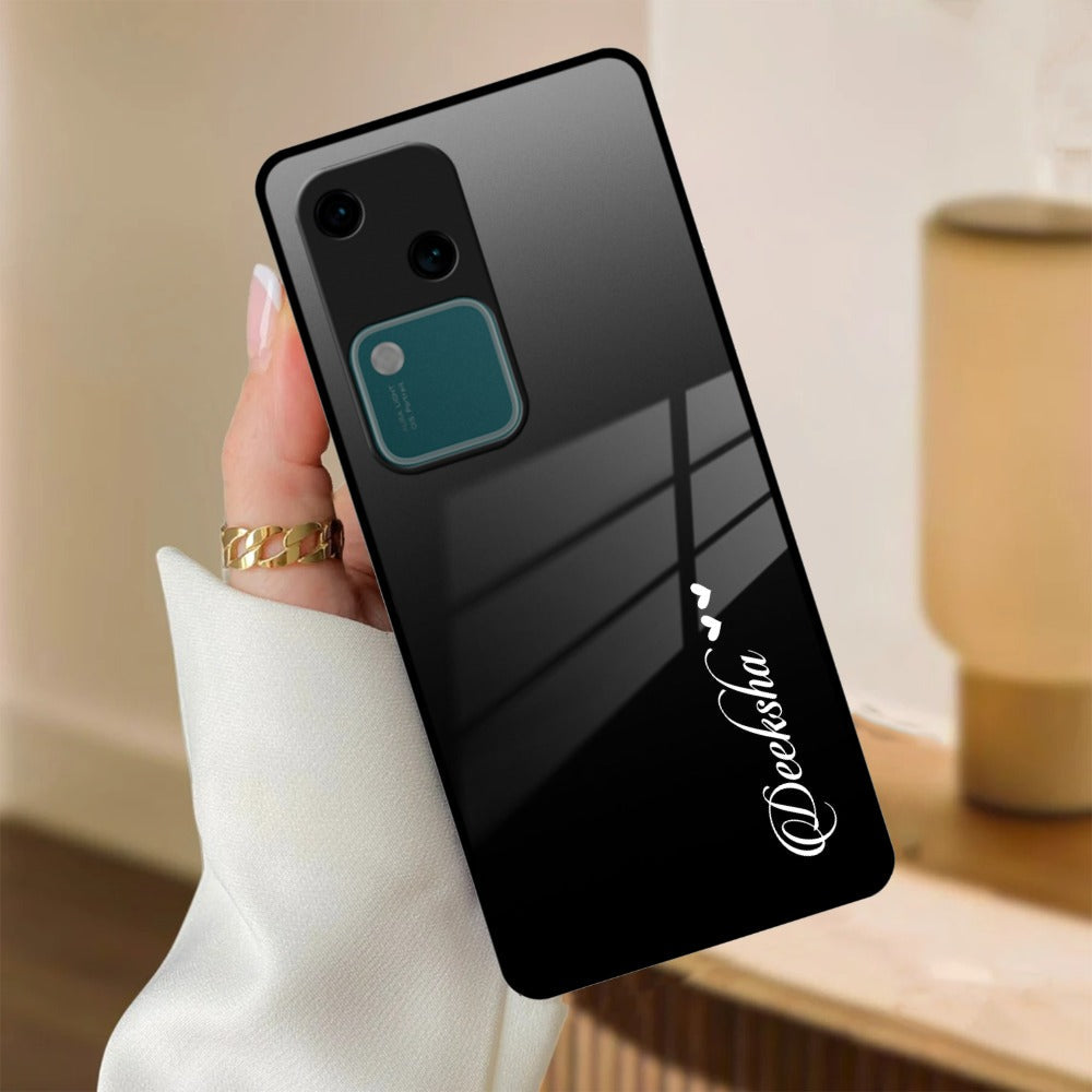 Customize Name Gradient Glass Case Cover Black For Vivo