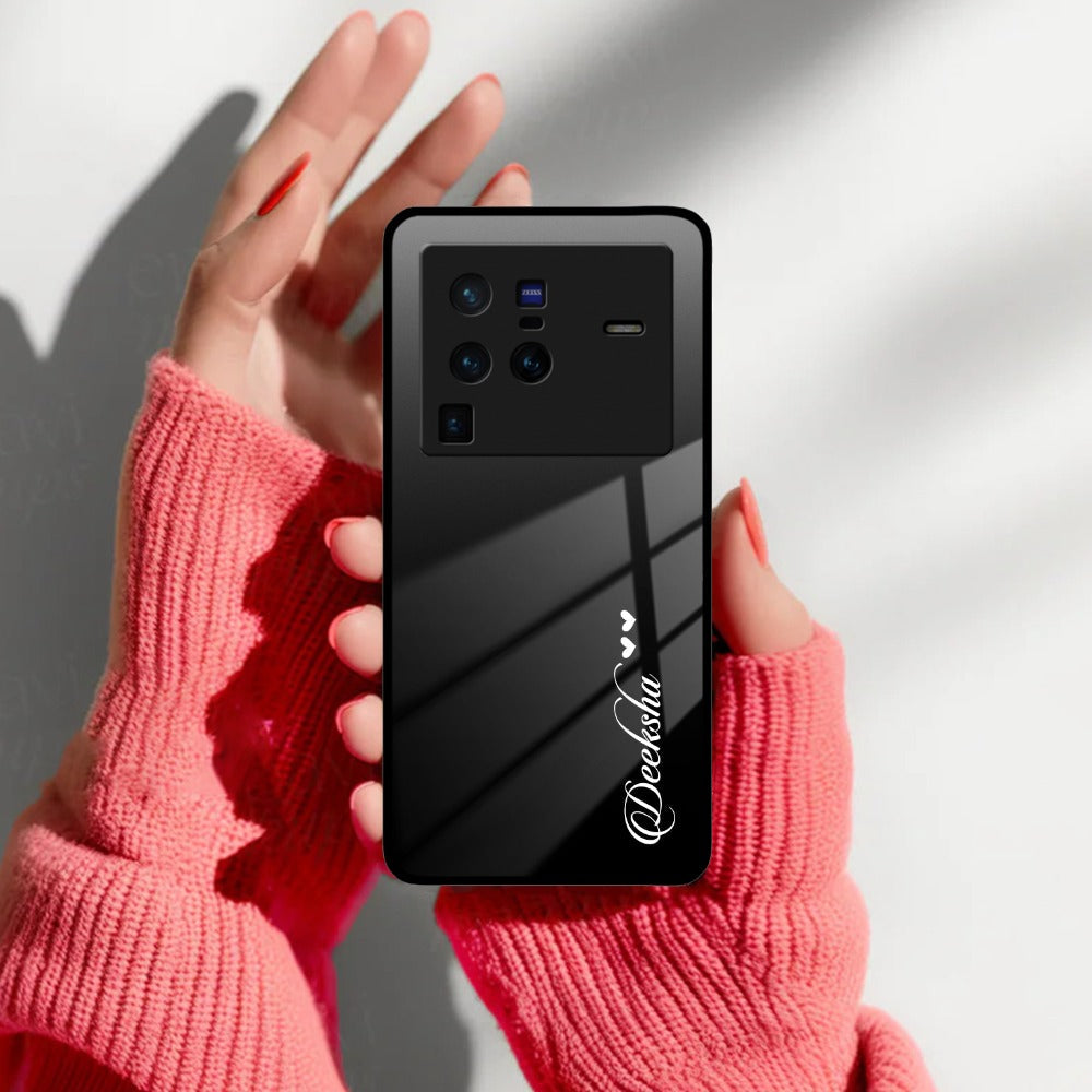 Customize Name Gradient Glass Case Cover Black For Vivo