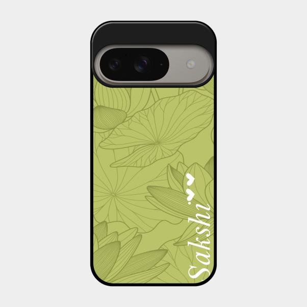 Customized luxury Mint Green leaves Glass Case Cover For Google Pixel 9 5G