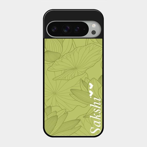 Customized luxury Mint Green leaves Glass Case Cover For Google Pixel 9 Pro Xl