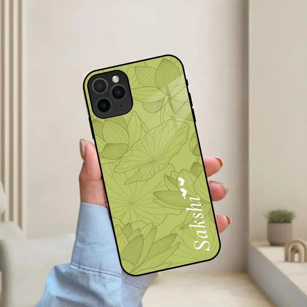 Customized luxury Mint Green leaves Glass Case Cover For iPhone - ShopOnCliQ
