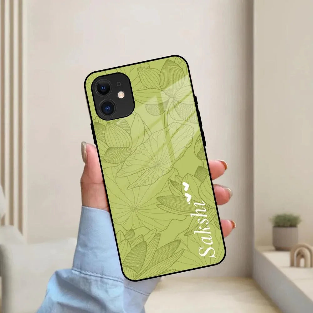 Customized luxury Mint Green leaves Glass Case Cover For iPhone - ShopOnCliQ