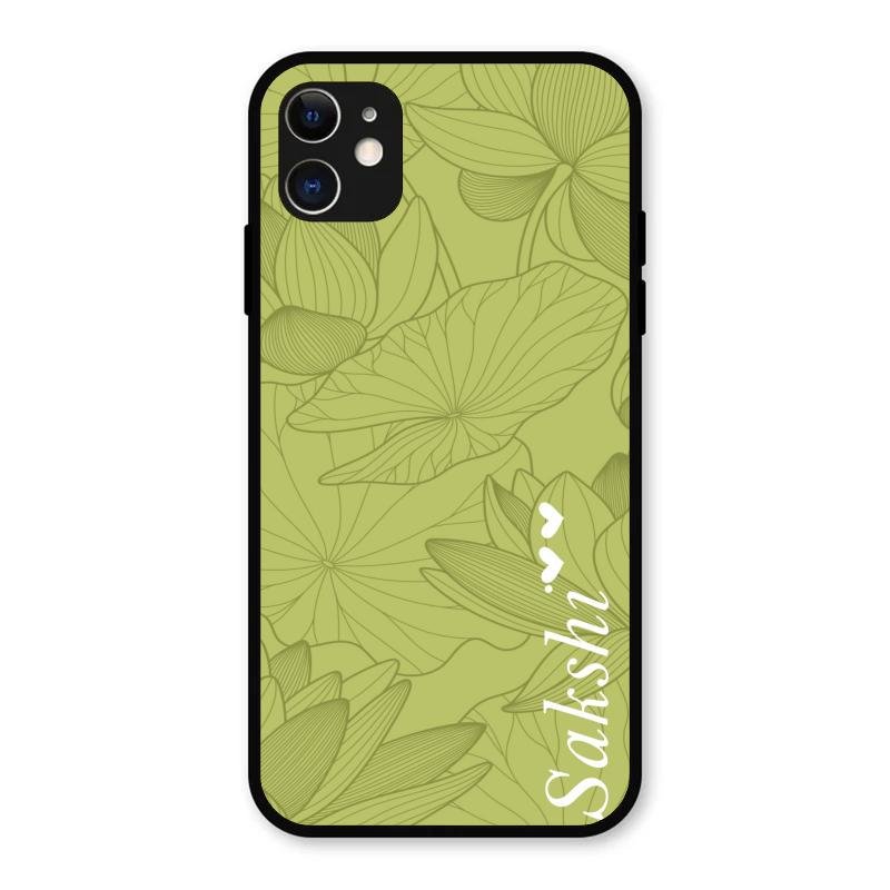 Customized luxury Mint Green leaves Glass Case Cover For iPhone 11