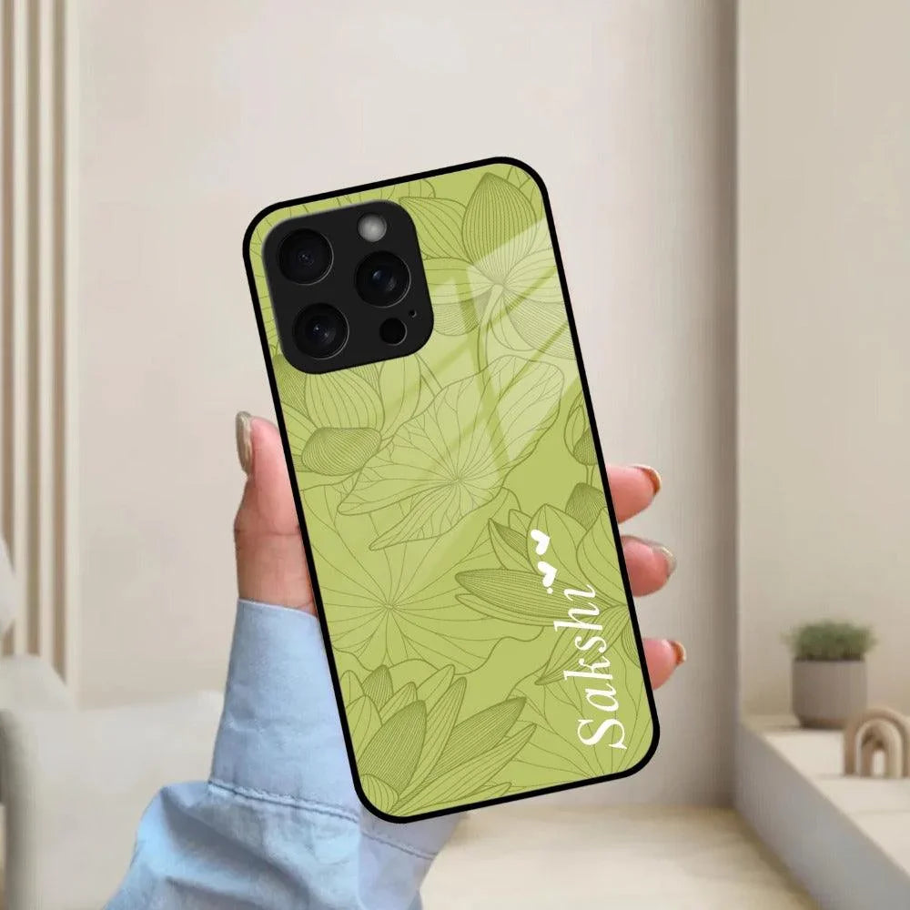 Customized luxury Mint Green leaves Glass Case Cover For iPhone - ShopOnCliQ
