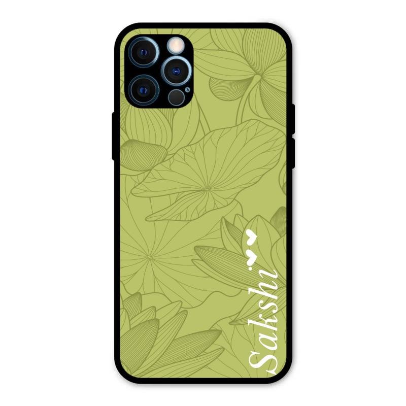Customized luxury Mint Green leaves Glass Case Cover For iPhone 12 Pro