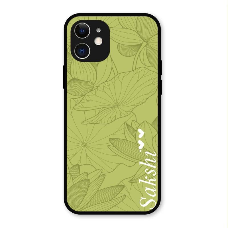 Customized luxury Mint Green leaves Glass Case Cover For iPhone 12