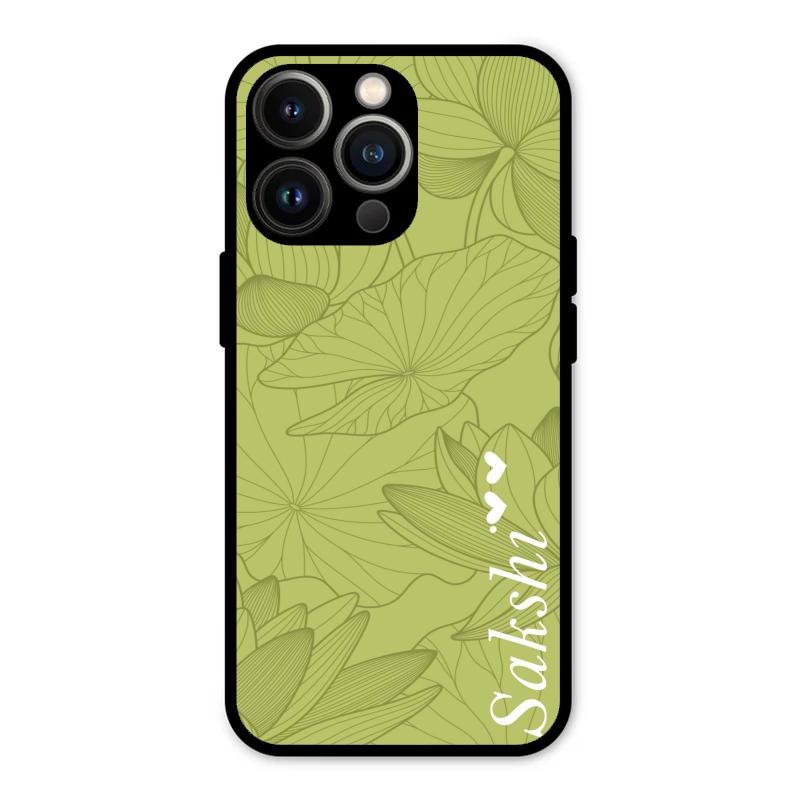 Customized luxury Mint Green leaves Glass Case Cover For iPhone 13 Pro