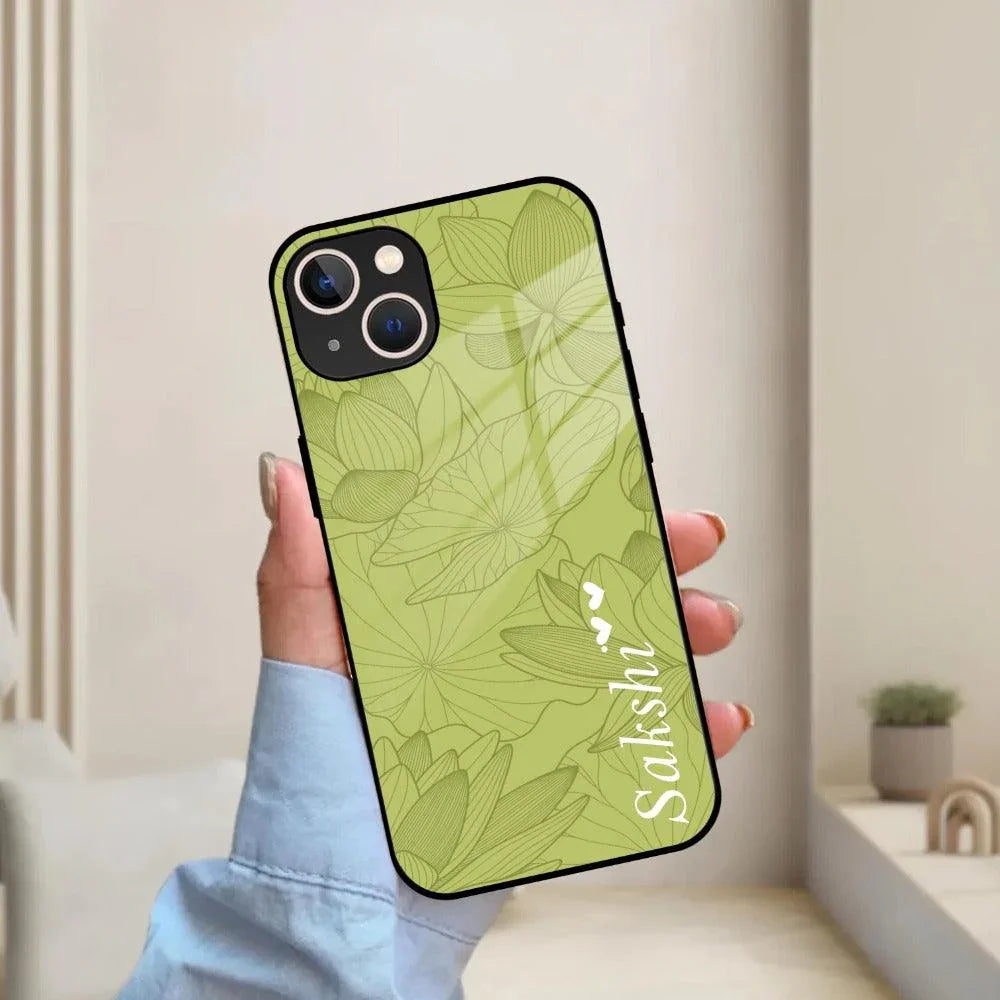 Customized luxury Mint Green leaves Glass Case Cover For iPhone - ShopOnCliQ