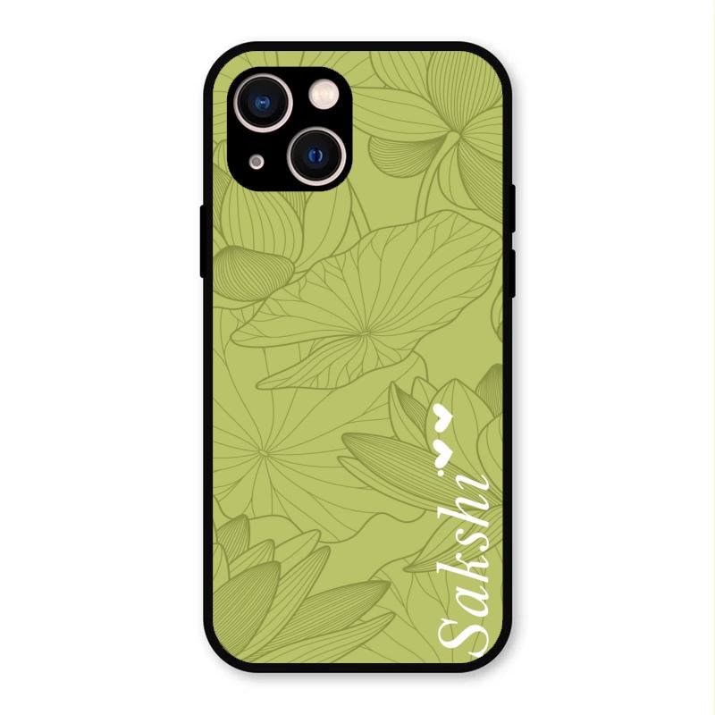 Customized luxury Mint Green leaves Glass Case Cover For iPhone 13