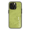 Customized luxury Mint Green leaves Glass Case Cover For iPhone 14 Pro Max