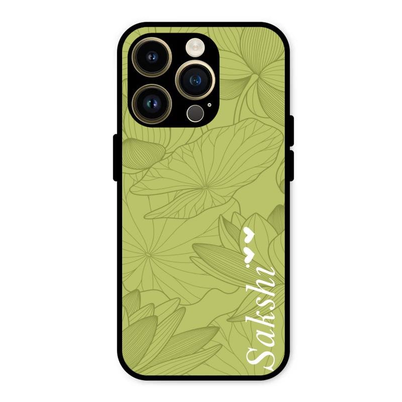 Customized luxury Mint Green leaves Glass Case Cover For iPhone 14 Pro Max