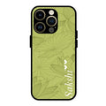 Customized luxury Mint Green leaves Glass Case Cover For iPhone 14 Pro