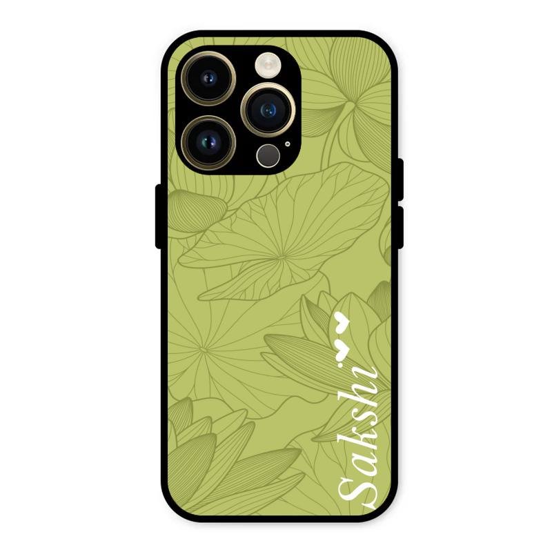 Customized luxury Mint Green leaves Glass Case Cover For iPhone 14 Pro