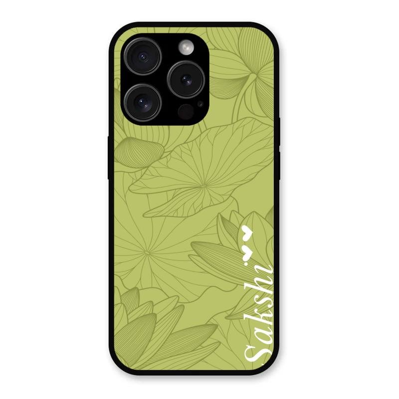 Customized luxury Mint Green leaves Glass Case Cover For iPhone 15 Pro Max