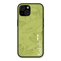 Customized luxury Mint Green leaves Glass Case Cover For iPhone 15