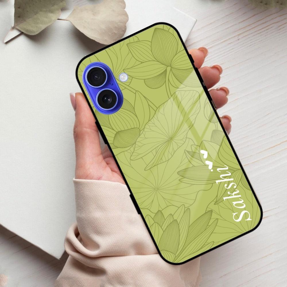 Customized luxury Mint Green leaves Glass Case Cover For iPhone - ShopOnCliQ
