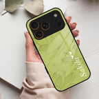 Customized luxury Mint Green leaves Glass Case Cover For iPhone 17 Pro