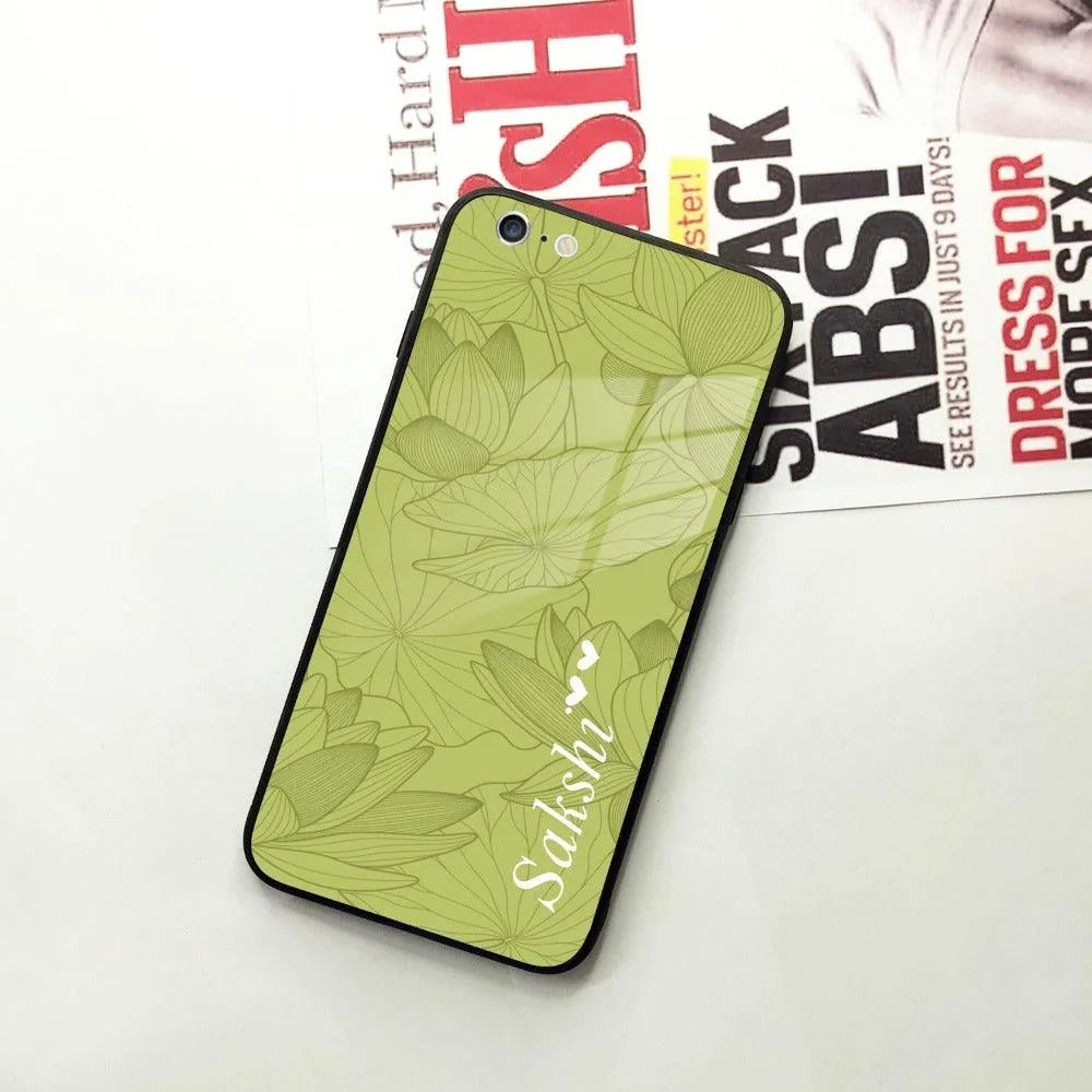 Customized luxury Mint Green leaves Glass Case Cover For iPhone - ShopOnCliQ