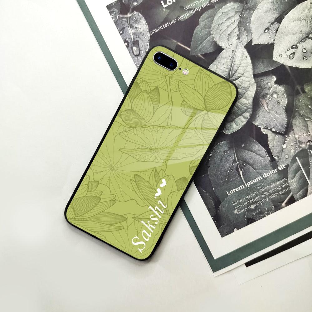 Customized luxury Mint Green leaves Glass Case Cover For iPhone