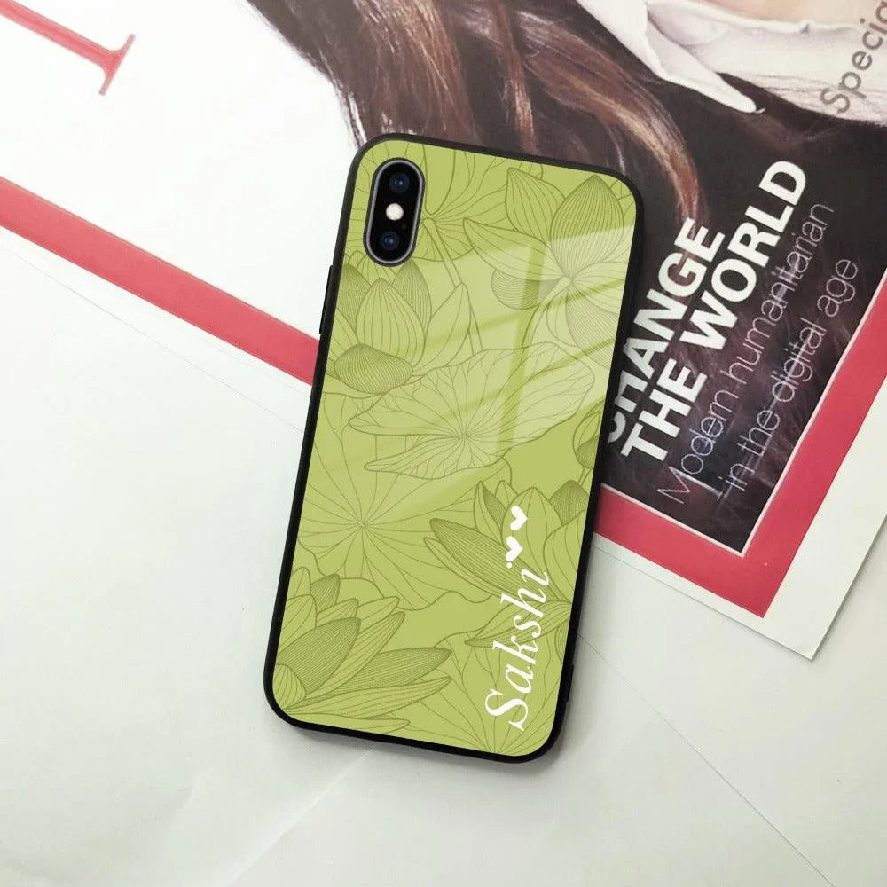 Customized luxury Mint Green leaves Glass Case Cover For iPhone - ShopOnCliQ