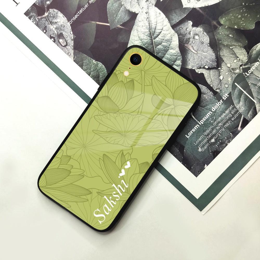 Customized luxury Mint Green leaves Glass Case Cover For iPhone - ShopOnCliQ