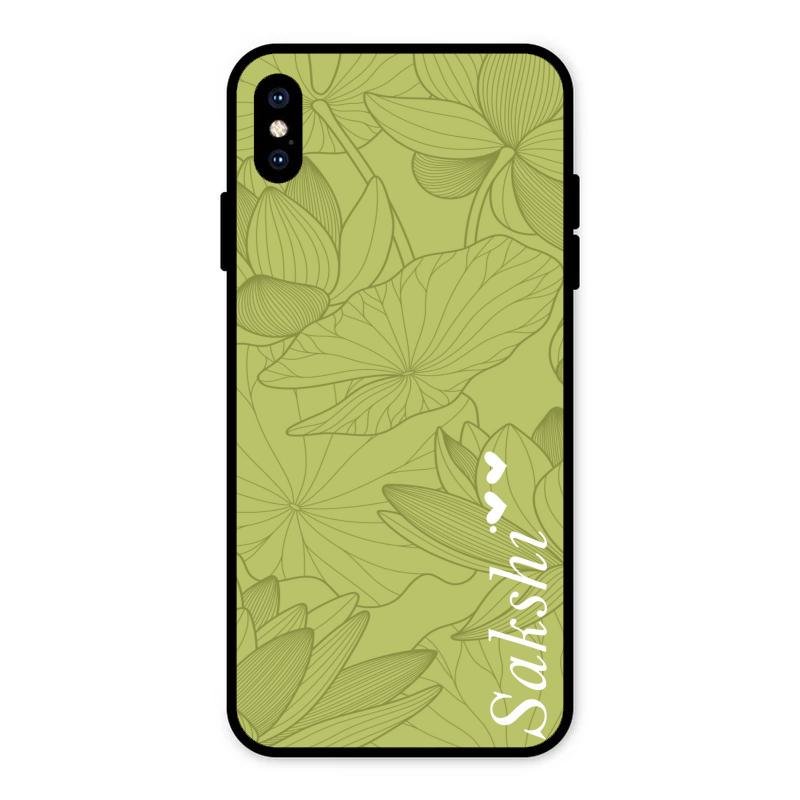 Customized luxury Mint Green leaves Glass Case Cover For iPhone XS Max