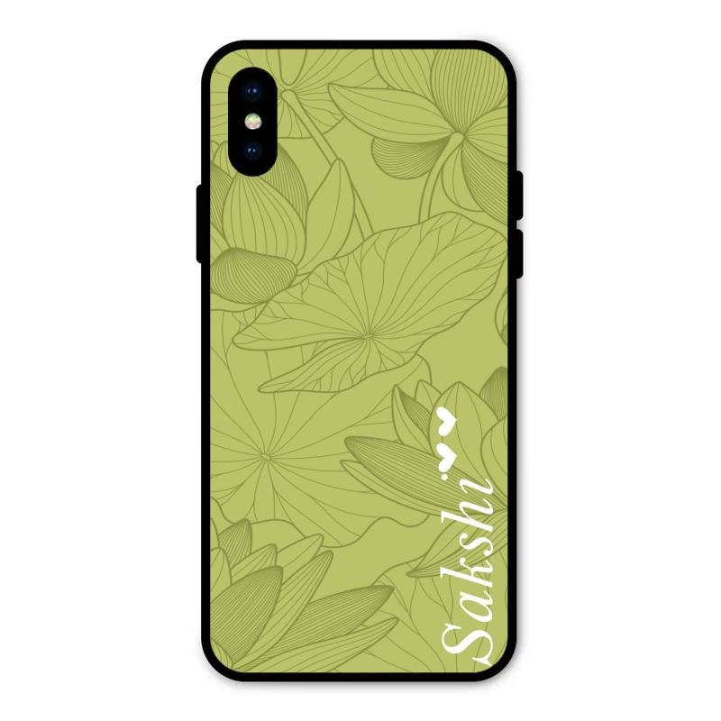 Customized luxury Mint Green leaves Glass Case Cover For iPhone XS