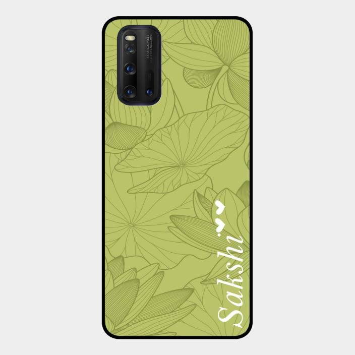 Customized luxury Mint Green leaves Glass Case Cover For Iqoo 3 5G