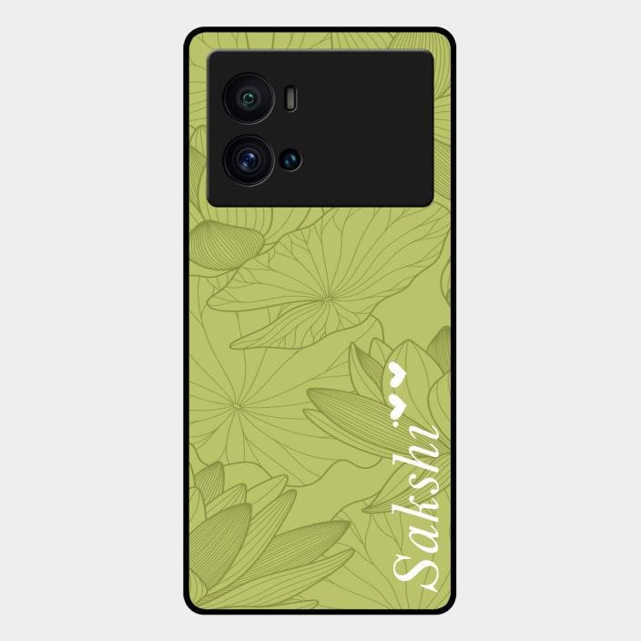 Customized luxury Mint Green leaves Glass Case Cover For Iqoo 9 Pro 5G