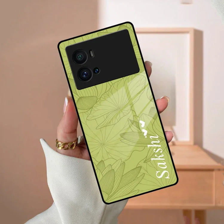 Customized luxury Mint Green leaves Glass Case Cover For iQOO - ShopOnCliQ