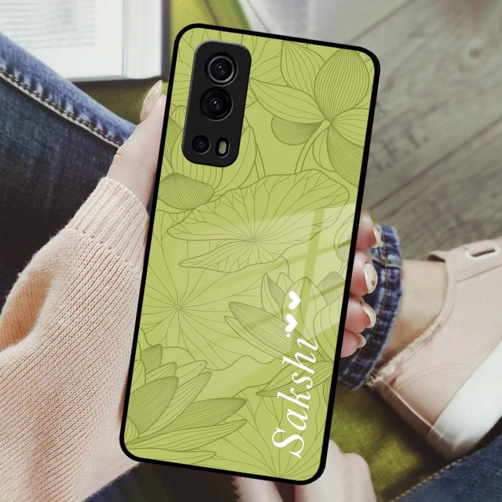 Customized luxury Mint Green leaves Glass Case Cover For Vivo - ShopOnCliQ