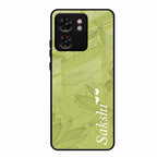 Customized luxury Mint Green leaves Glass Case Cover For Motorola Edge 40