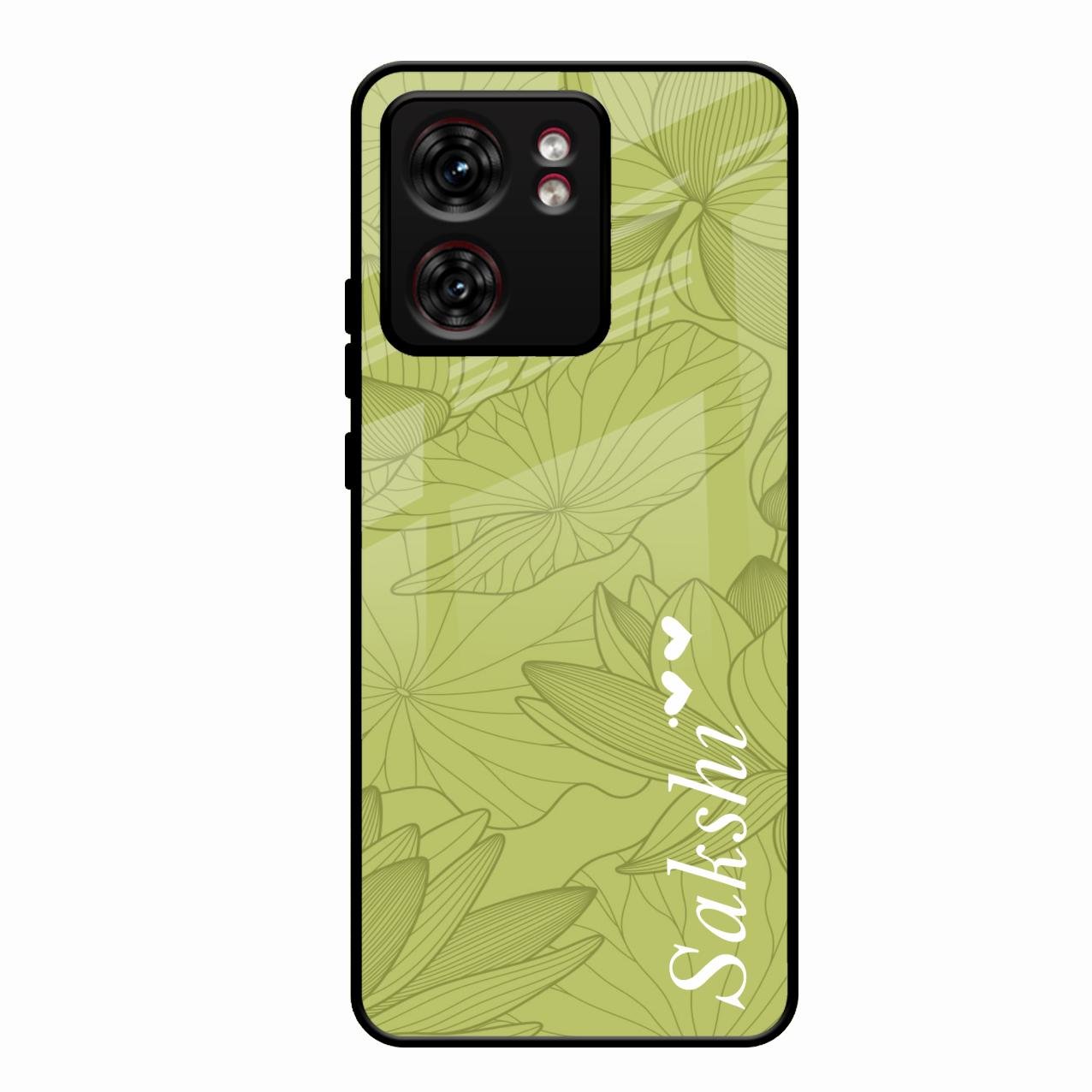 Customized luxury Mint Green leaves Glass Case Cover For Motorola Edge 40