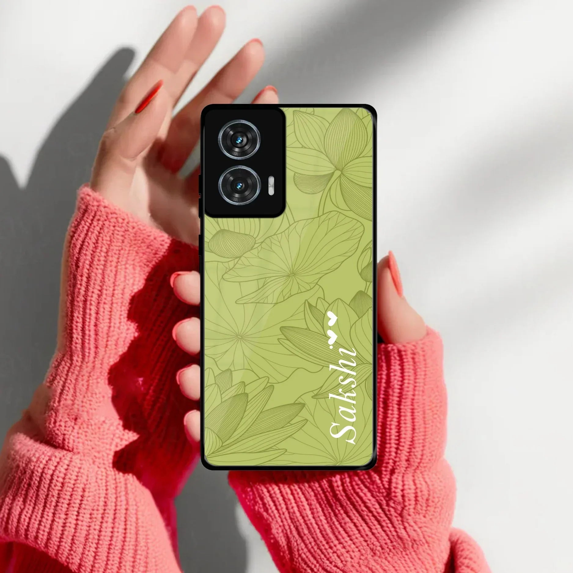 Customized luxury Mint Green leaves Glass Case Cover For Motorola - ShopOnCliQ