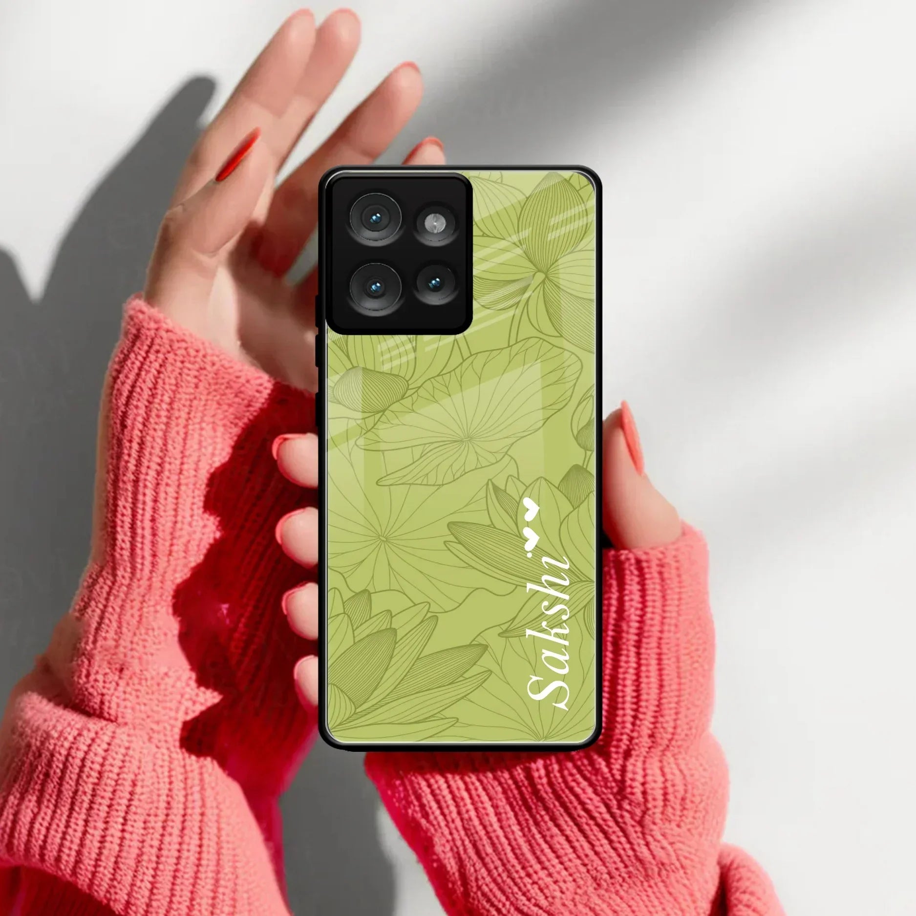 Customized luxury Mint Green leaves Glass Case Cover For Motorola - ShopOnCliQ