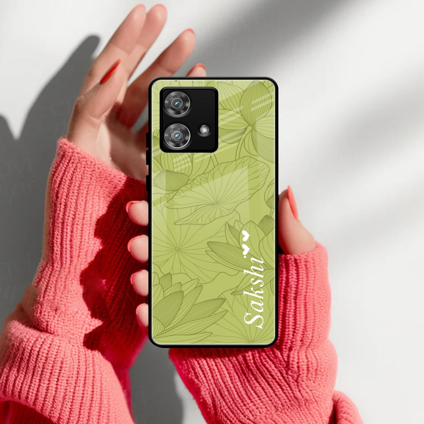 Customized luxury Mint Green leaves Glass Case Cover For Motorola