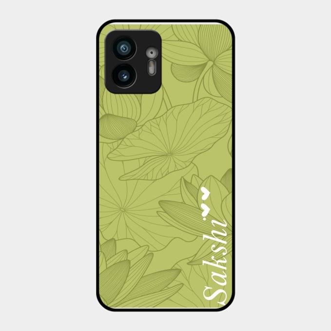 Customized luxury Mint Green leaves Glass Case Cover For Nothing Phone 2