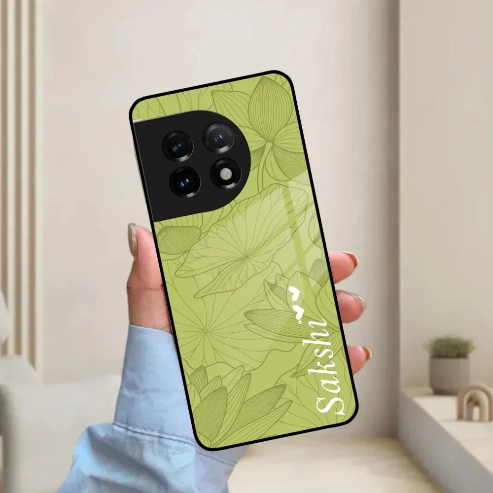 Customized luxury Mint Green leaves Glass Case Cover For Oneplus - ShopOnCliQ