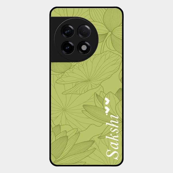 Customized luxury Mint Green leaves Glass Case Cover For Oneplus 11R 5G