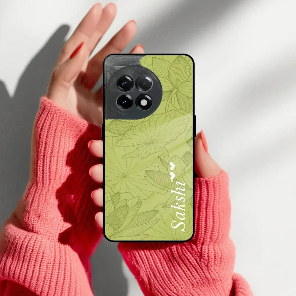 Customized luxury Mint Green leaves Glass Case Cover For Oneplus - ShopOnCliQ