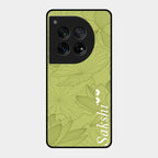 Customized luxury Mint Green leaves Glass Case Cover For Oneplus 12 5G