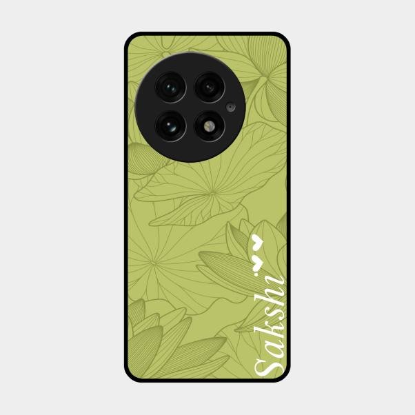 Customized luxury Mint Green leaves Glass Case Cover For Oneplus 13 5G