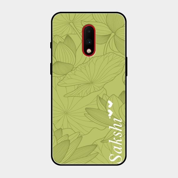 Customized luxury Mint Green leaves Glass Case Cover For Oneplus 7