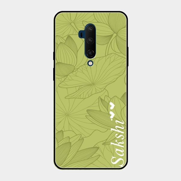 Customized luxury Mint Green leaves Glass Case Cover For Oneplus 7T Pro