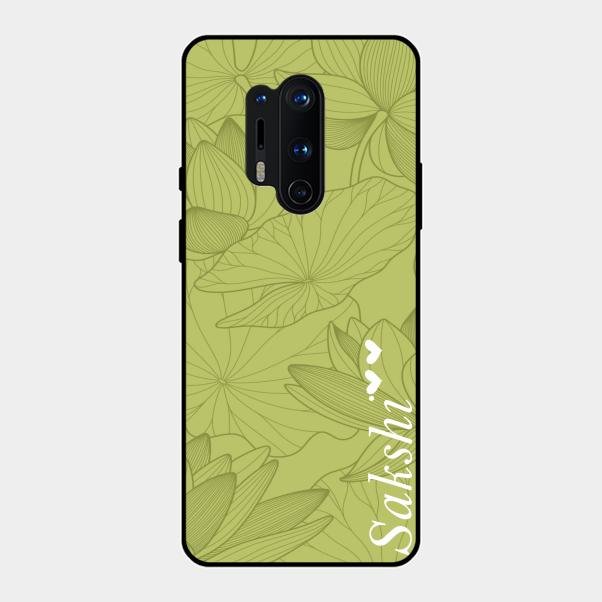 Customized luxury Mint Green leaves Glass Case Cover For Oneplus 8 Pro