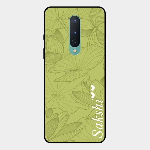 Customized luxury Mint Green leaves Glass Case Cover For Oneplus 8