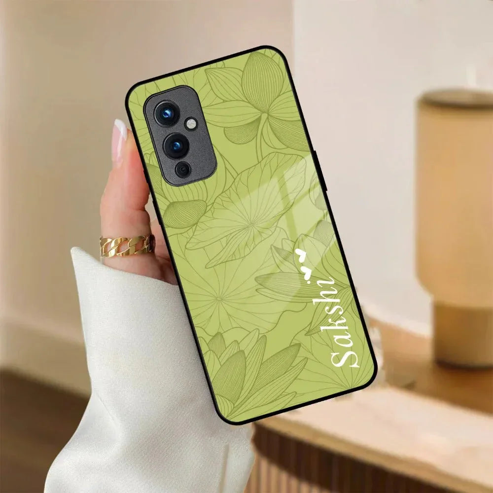 Customized luxury Mint Green leaves Glass Case Cover For Oneplus - ShopOnCliQ