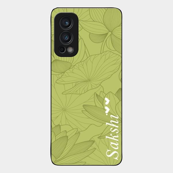 Customized luxury Mint Green leaves Glass Case Cover For Oneplus Nord 2 5G