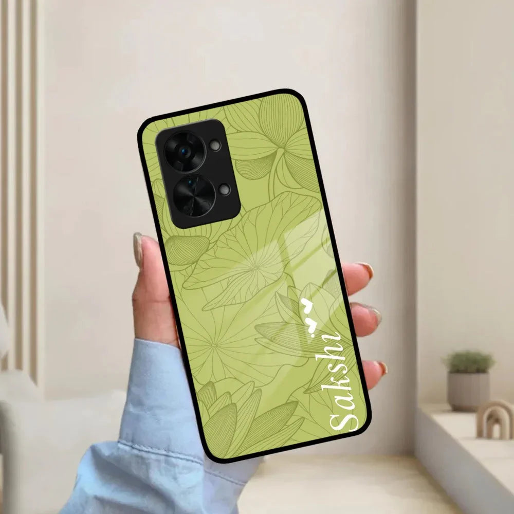 Customized luxury Mint Green leaves Glass Case Cover For Oneplus - ShopOnCliQ